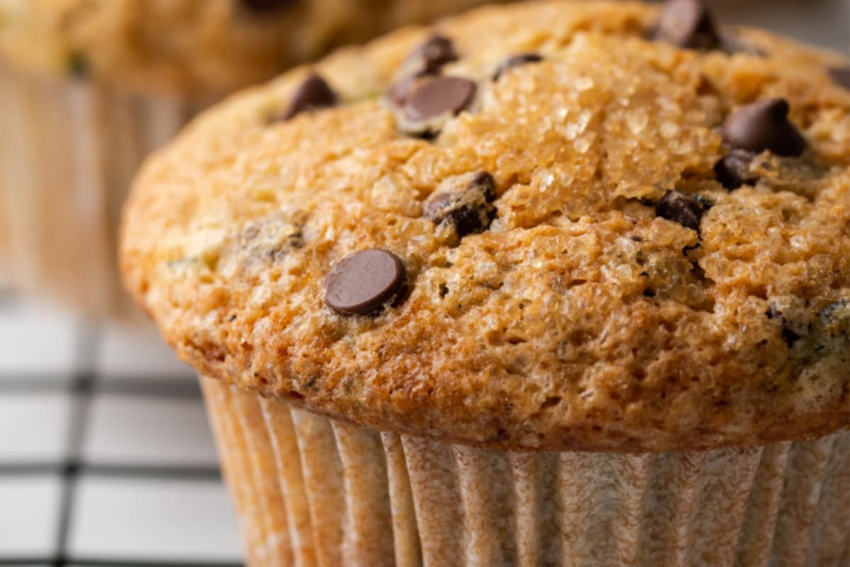 A tray of Zucchini Chocolate Chip Muffins.