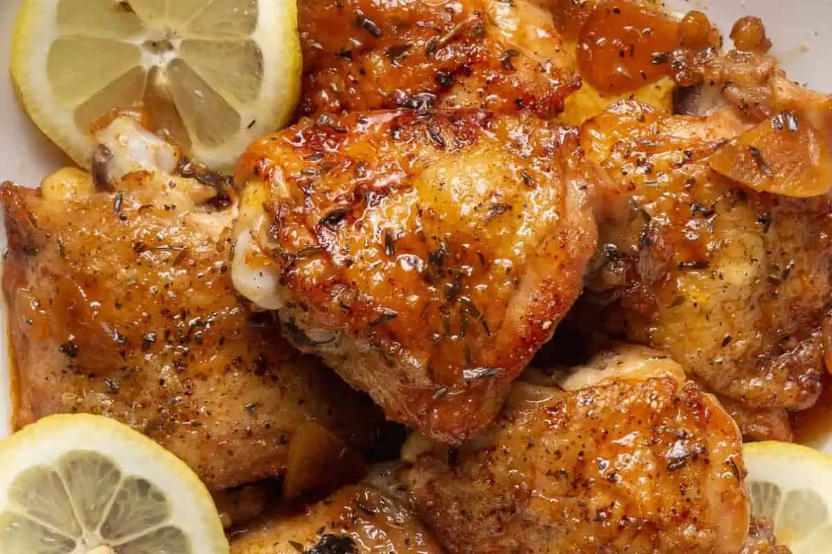 A dish of Honey Garlic Lemon Pepper Chicken Thighs.