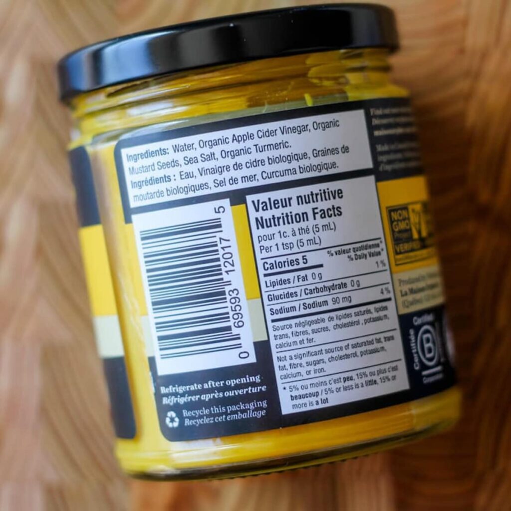 A nutrition label on a jar.