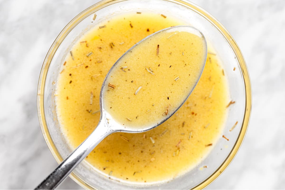 A jar of Lemon Dijon Dressing.