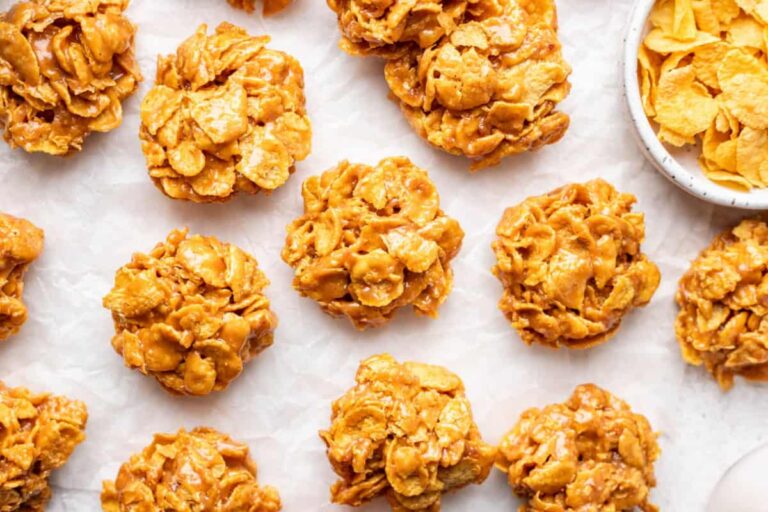 A tray of Peanut Butter Cornflake Cookies (No Bake).