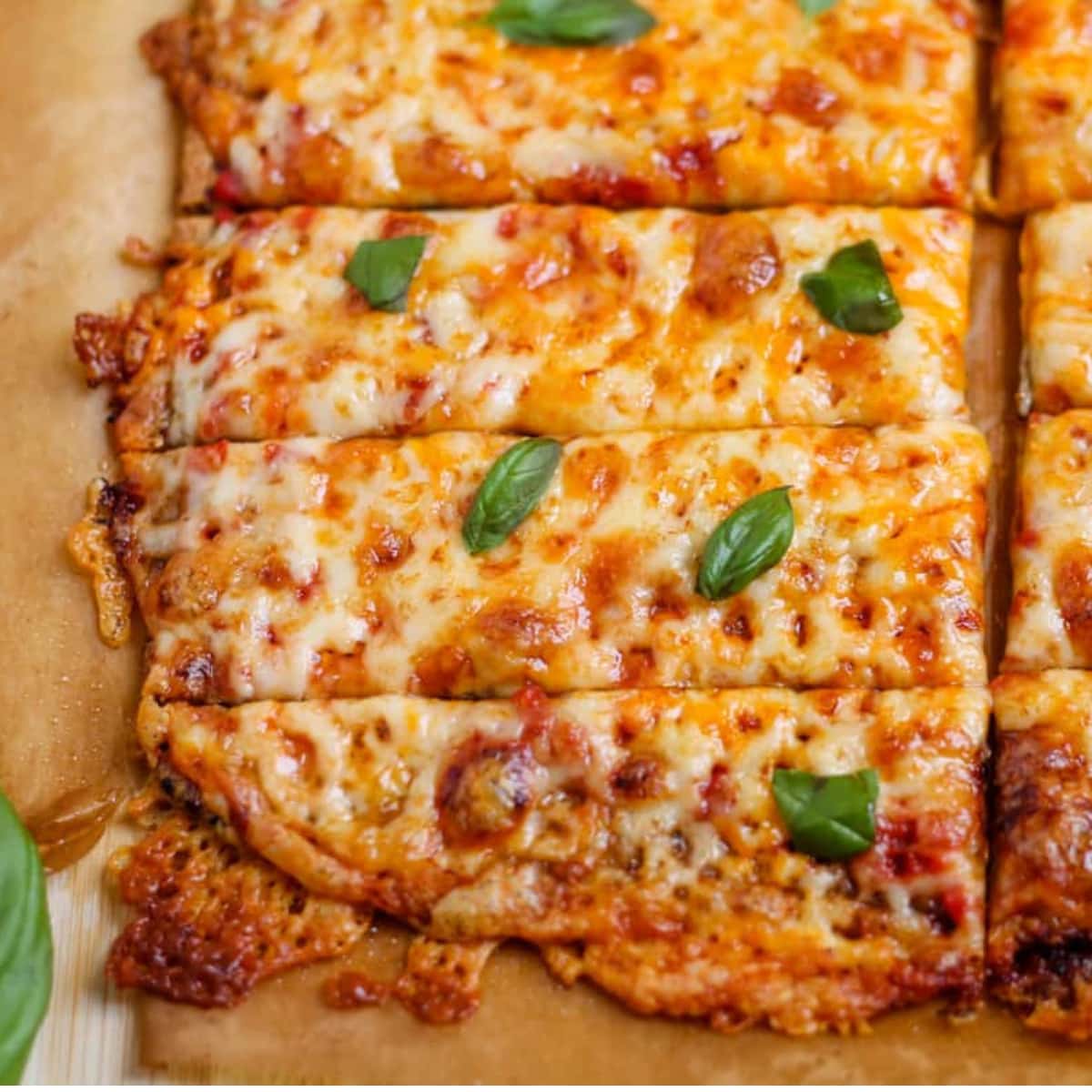 Overhead image of quinoa crust flatbread.