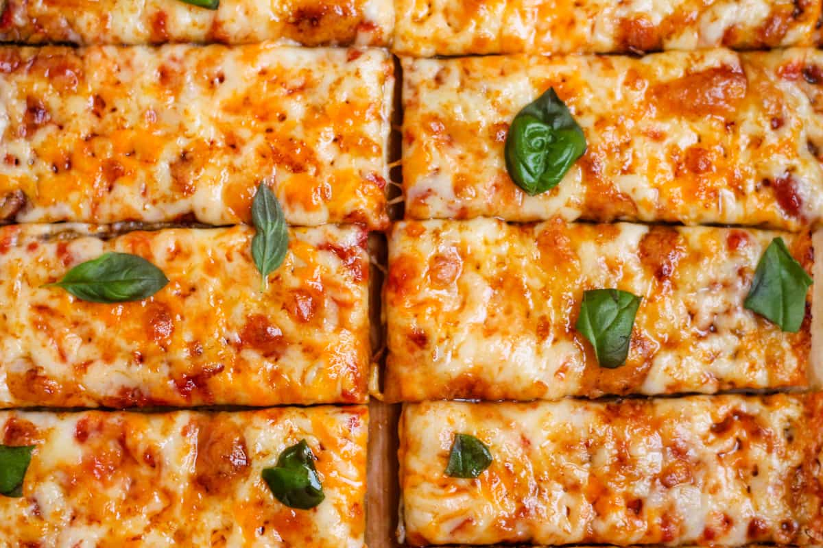 Overhead image of quinoa crust flatbread.