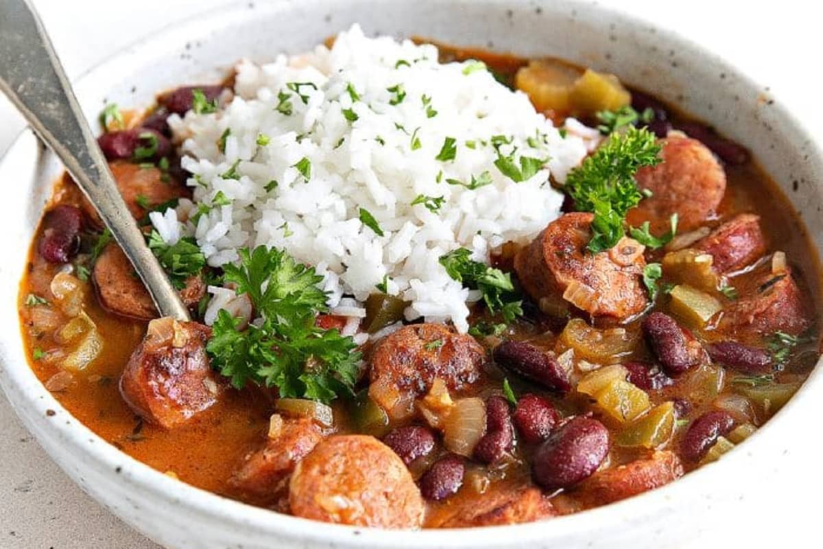 A plate of Easy Red Beans and Rice.