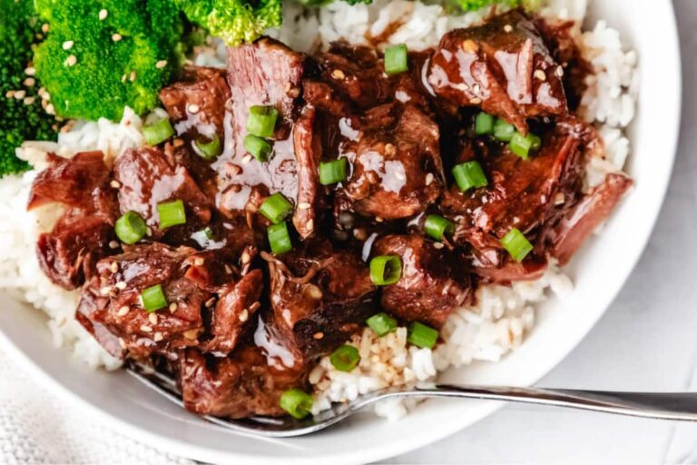 A plate of slow cooker Korean beef.