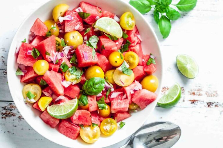 A bowl of Watermelon Salad Recipe.