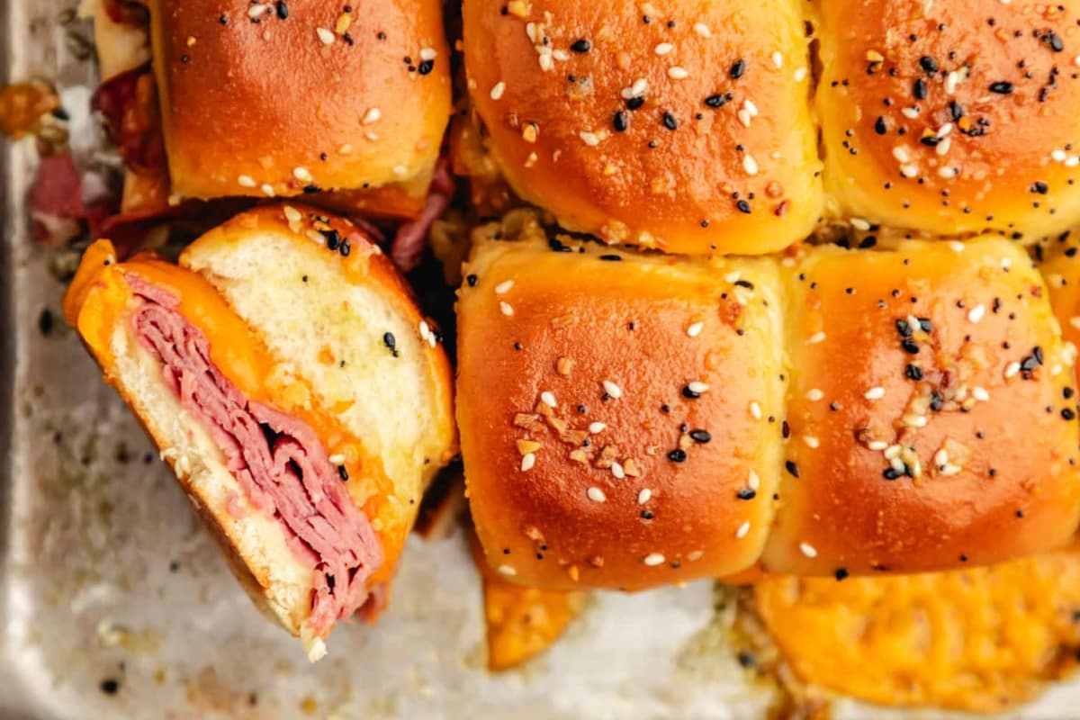 A platter of roast beef sliders.