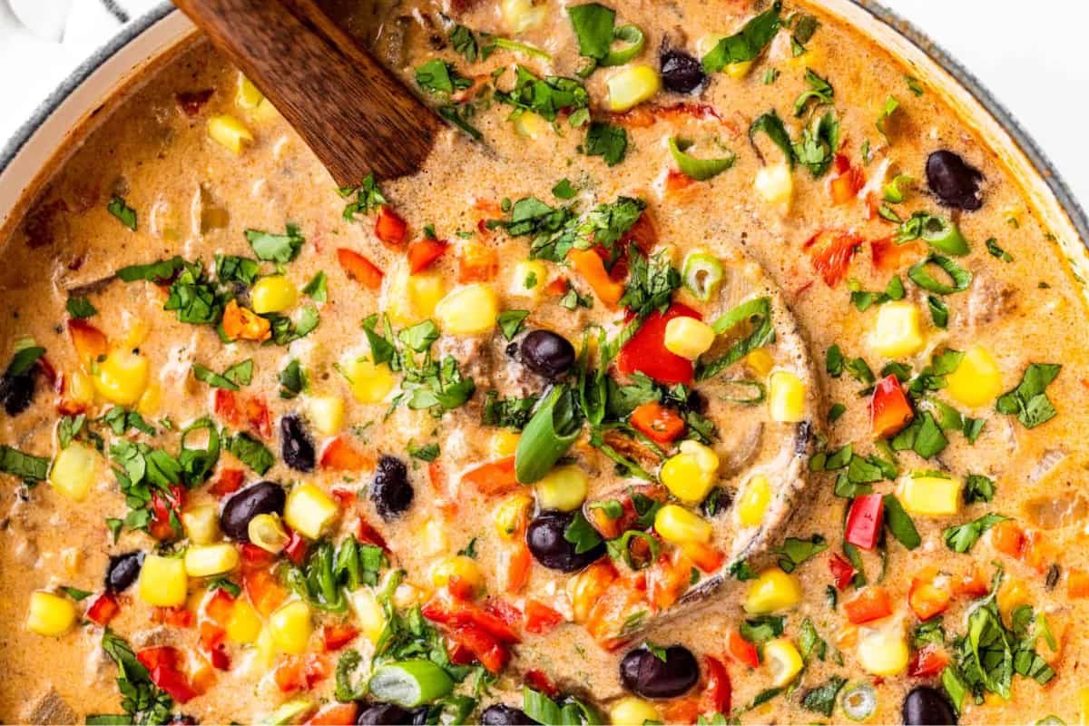 A bowl of Creamy Taco Soup.