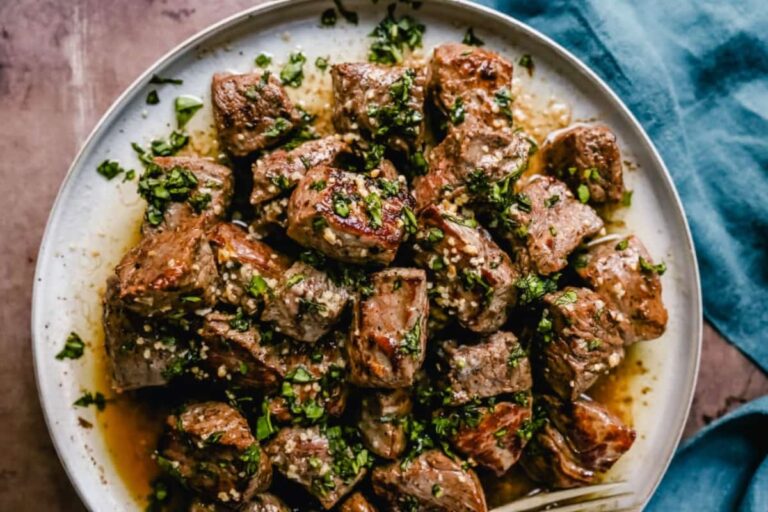 A plate of Garlic Butter Steak Bites.
