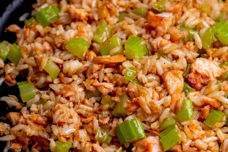 A plate of Salmon Fried Rice.