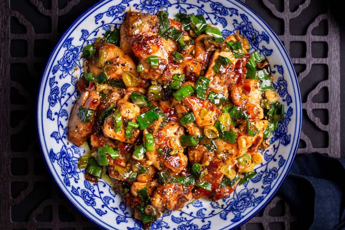 A plate of Scallion Chicken.