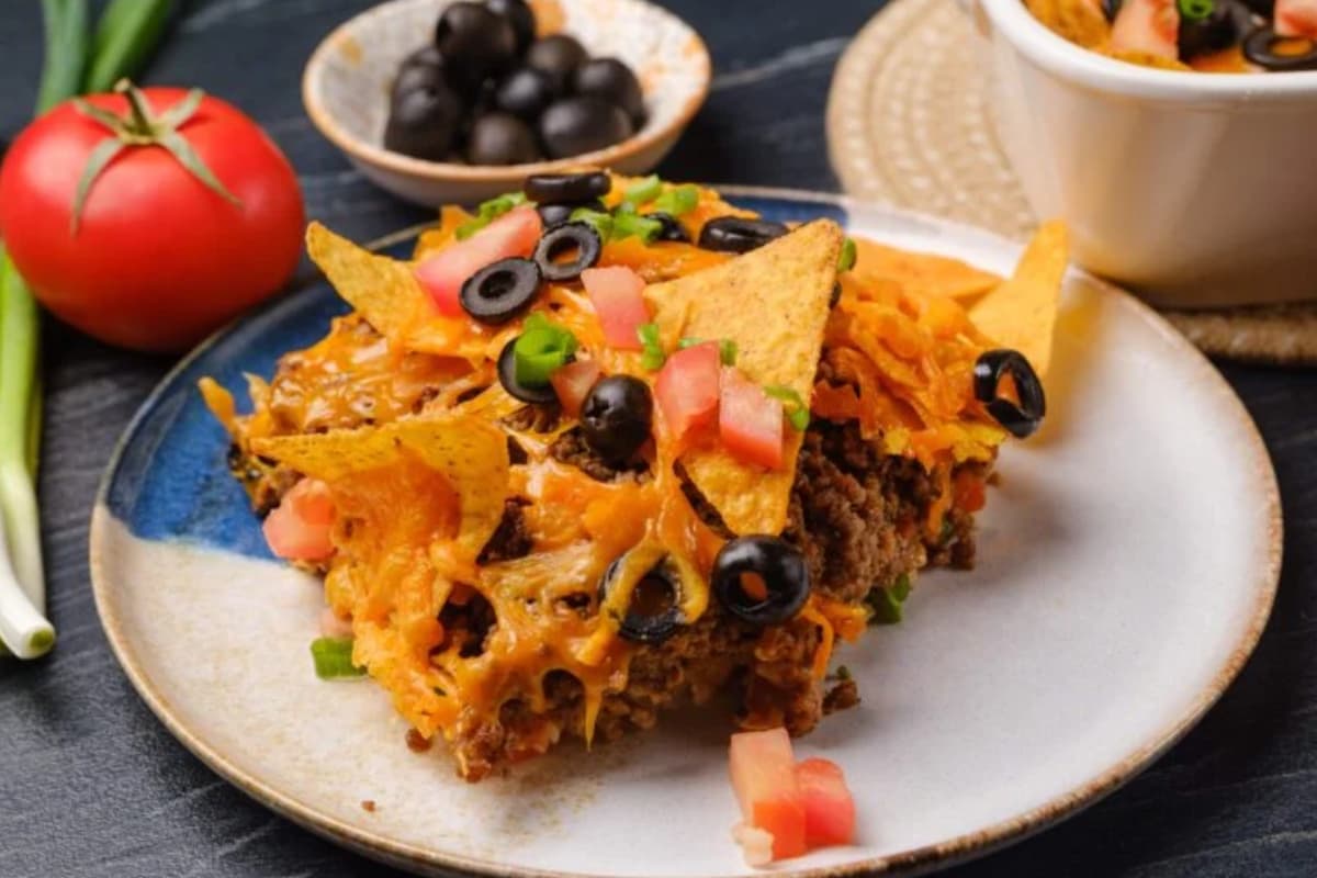A plate of 30-Minute Taco Casserole.