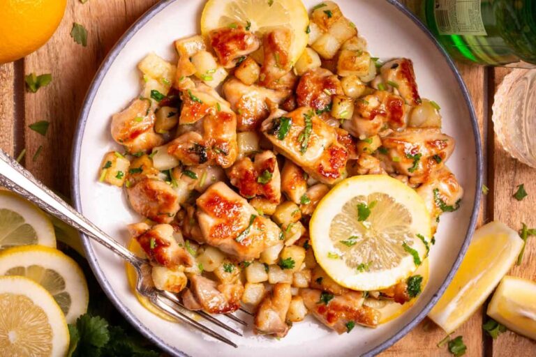 A plate of lemon chicken thighs