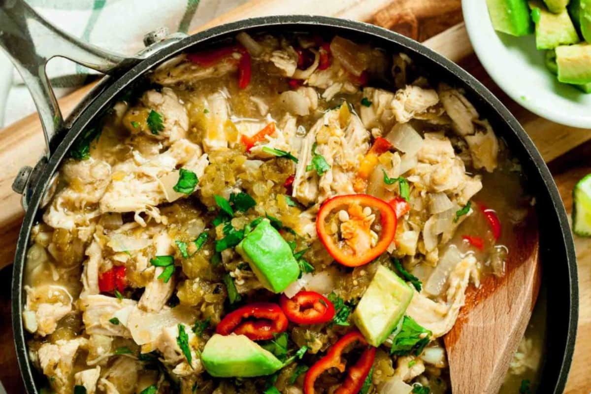 A pot of Salsa Verde Chicken (One Pot).