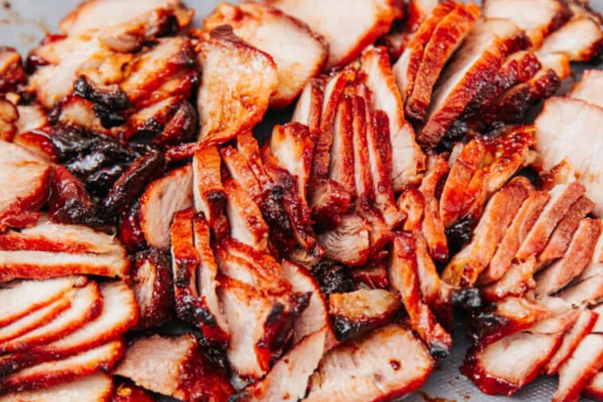 A plate of Air Fryer Chinese BBQ Pork.