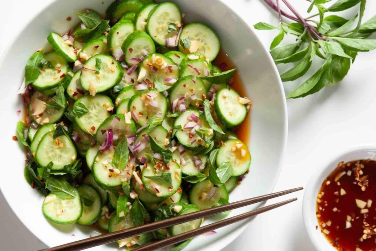 A bowl of Asian Cucumber Salad.