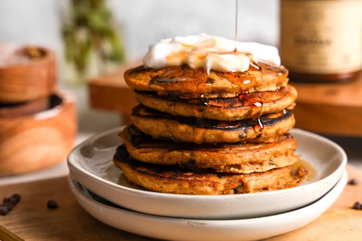 A plate of Chocolate Chaga Mushroom Pancakes.