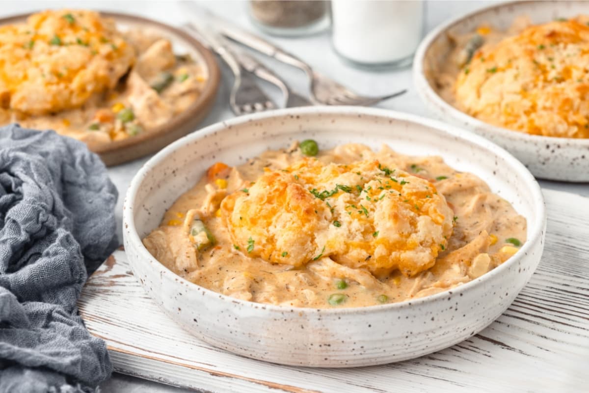 A dish of Chicken Cobbler.