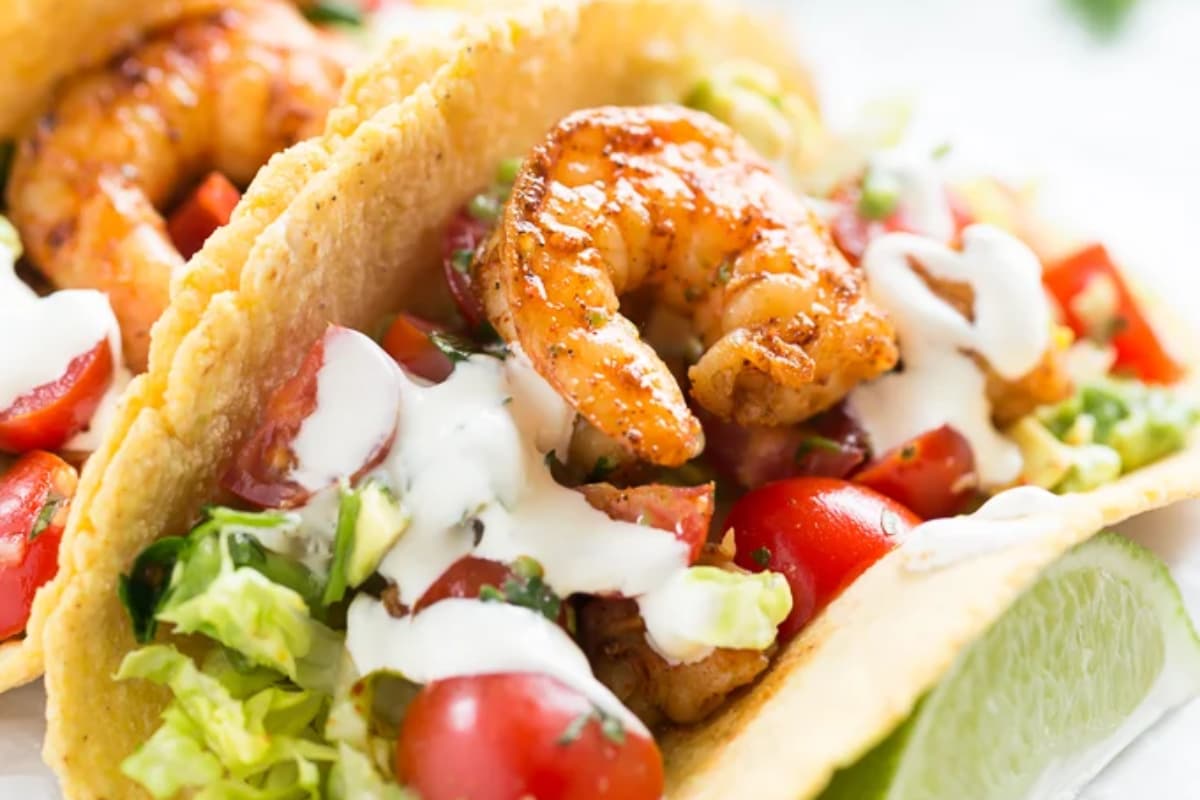 A plate of Chipotle Rubbed Shrimp Tacos.