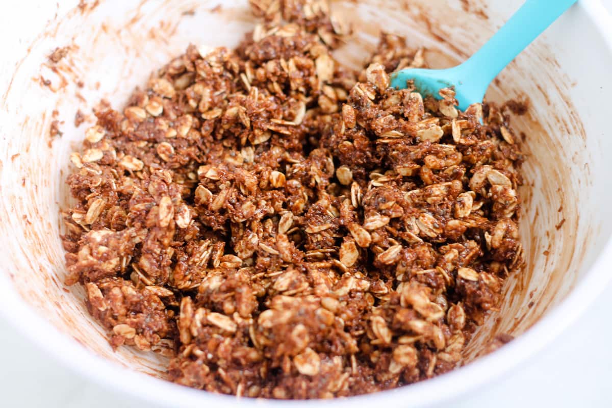 Ingredients being stirred in a bowl.
