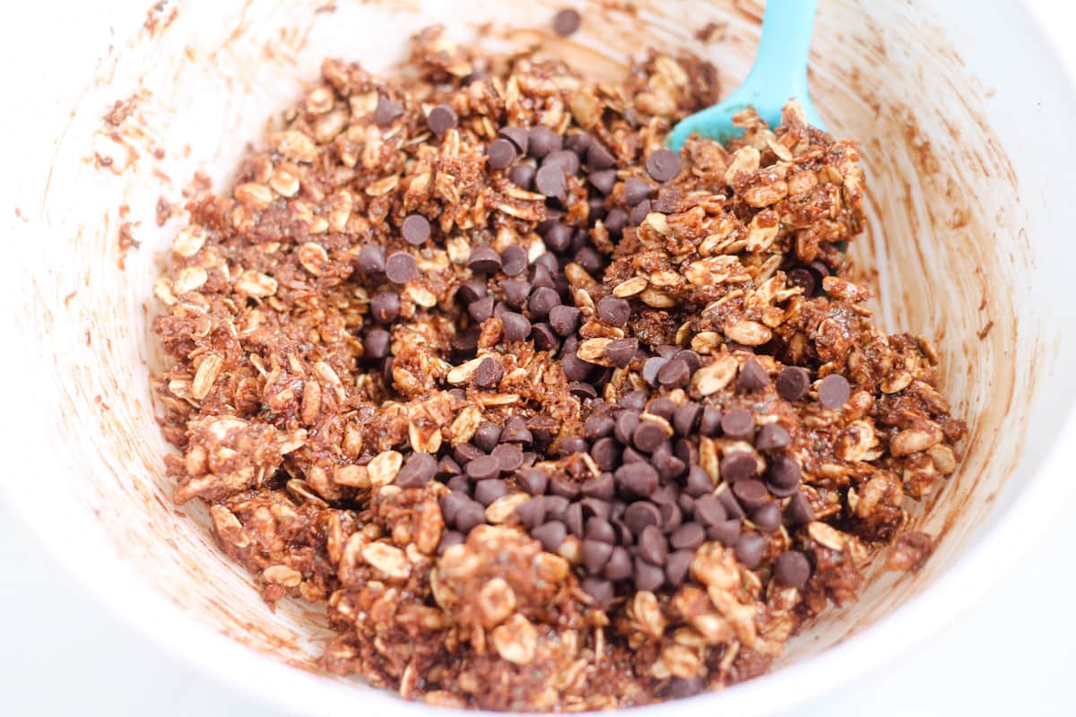 Ingredients being stirred in a bowl.