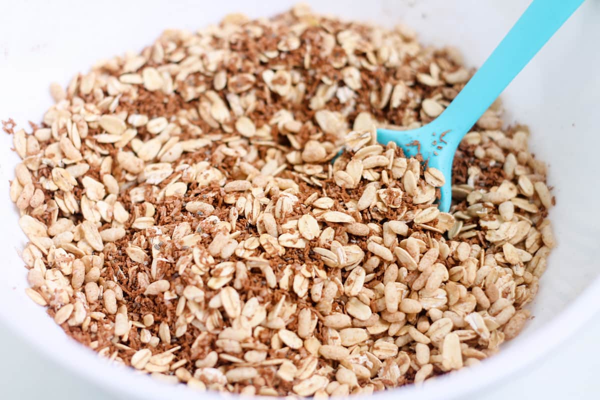 Ingredients being stirred in a bowl.