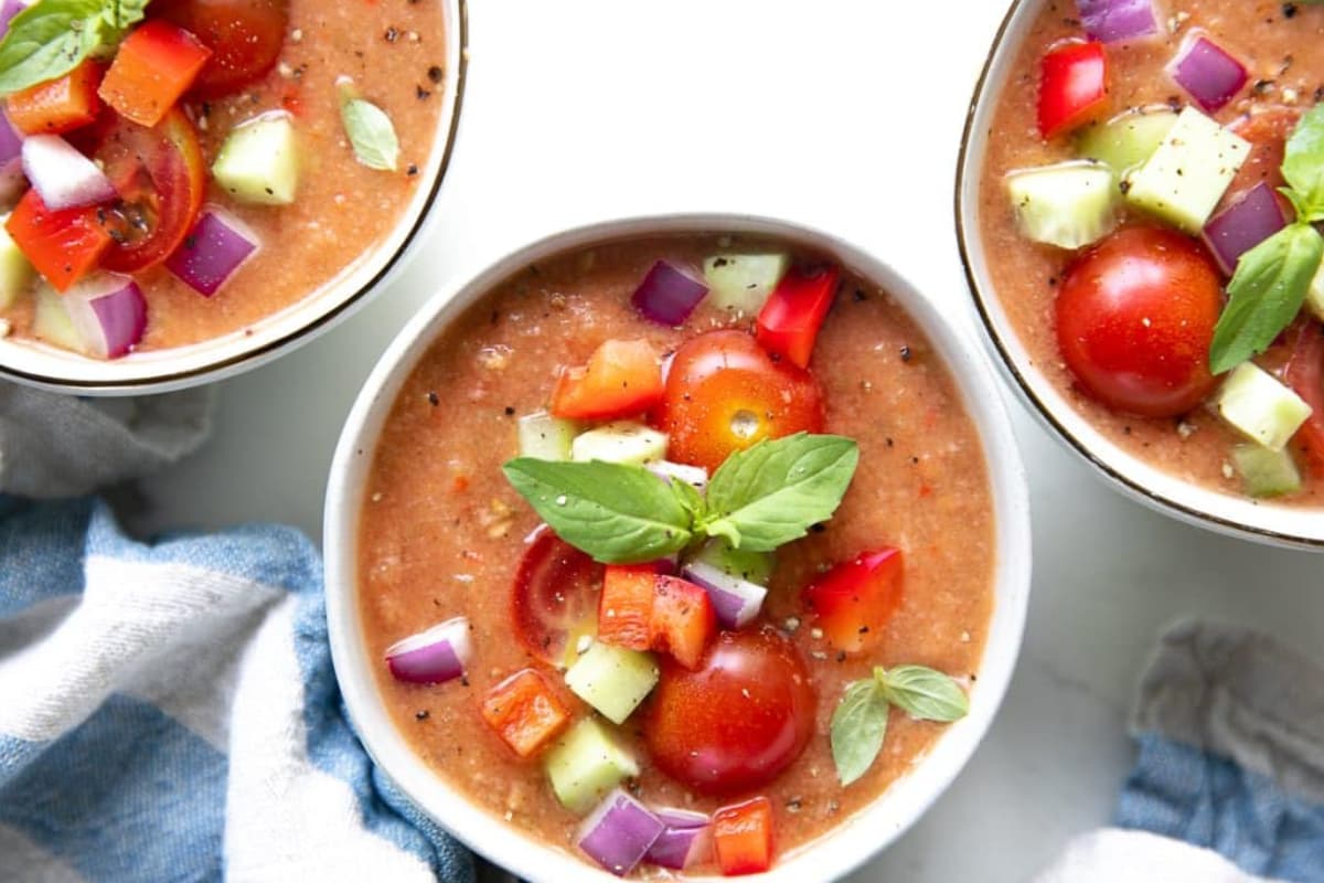 Bowls of Easy Gazpacho.