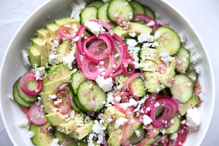 A bowl of Cucumber Avocado Salad.