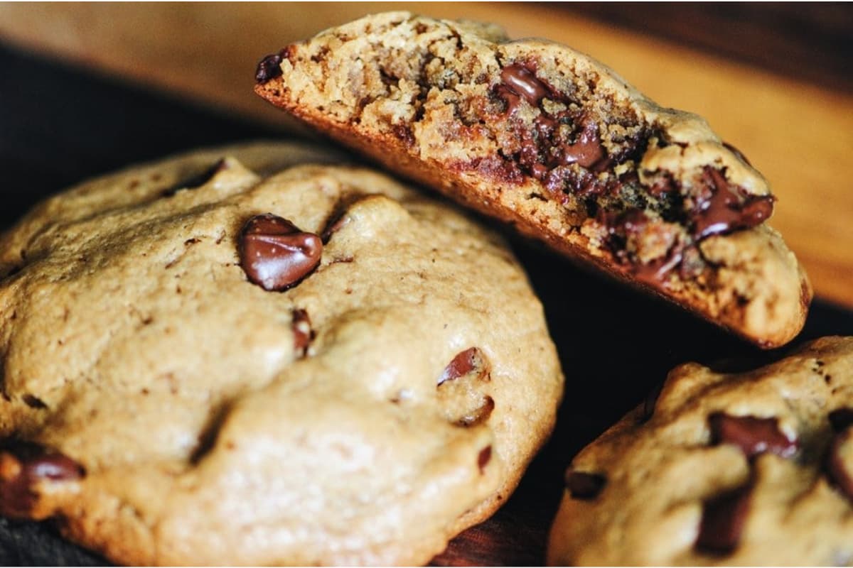 A plate of Chocolate Chip Tahini Cookies.