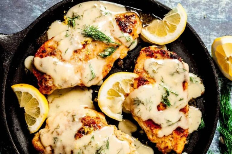 A pan of Creamy Lemon Dill Chicken.