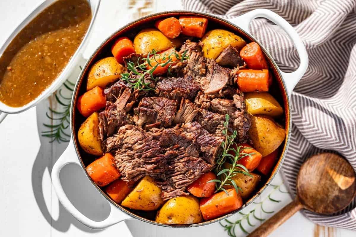A dish of Dutch Oven Pot Roast.