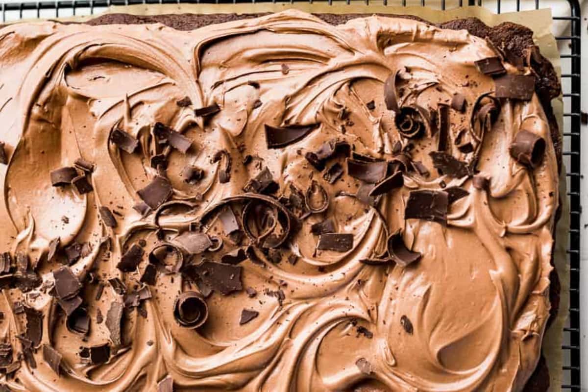 A plate of Chocolate Cake with Buttercream Frosting.