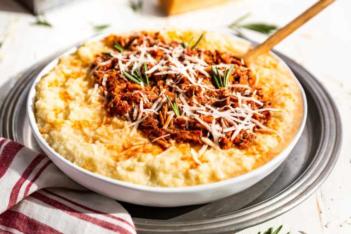 A bowl of Instant Pot Pork Ragu.