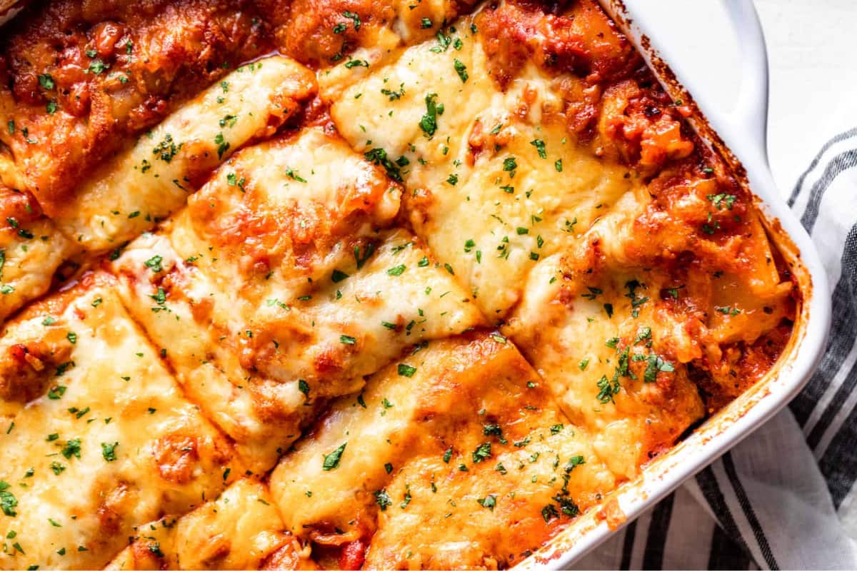 A dish of Gluten Free Lasagna.