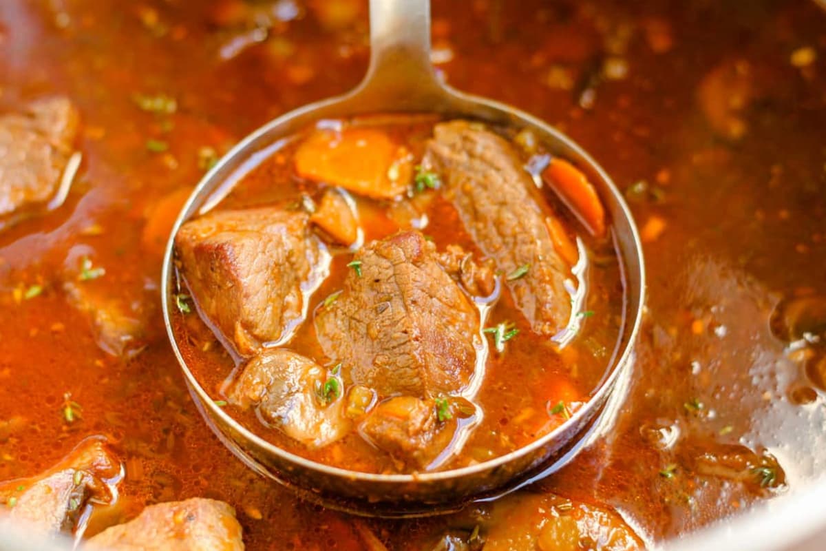 A bowl of Beef Stew without Potatoes.