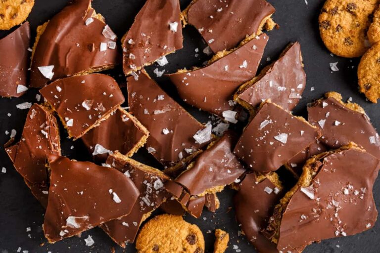 A plate of Cookie Dough Bark.