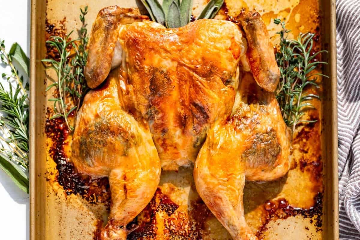 A pan of Spatchcock Chicken.