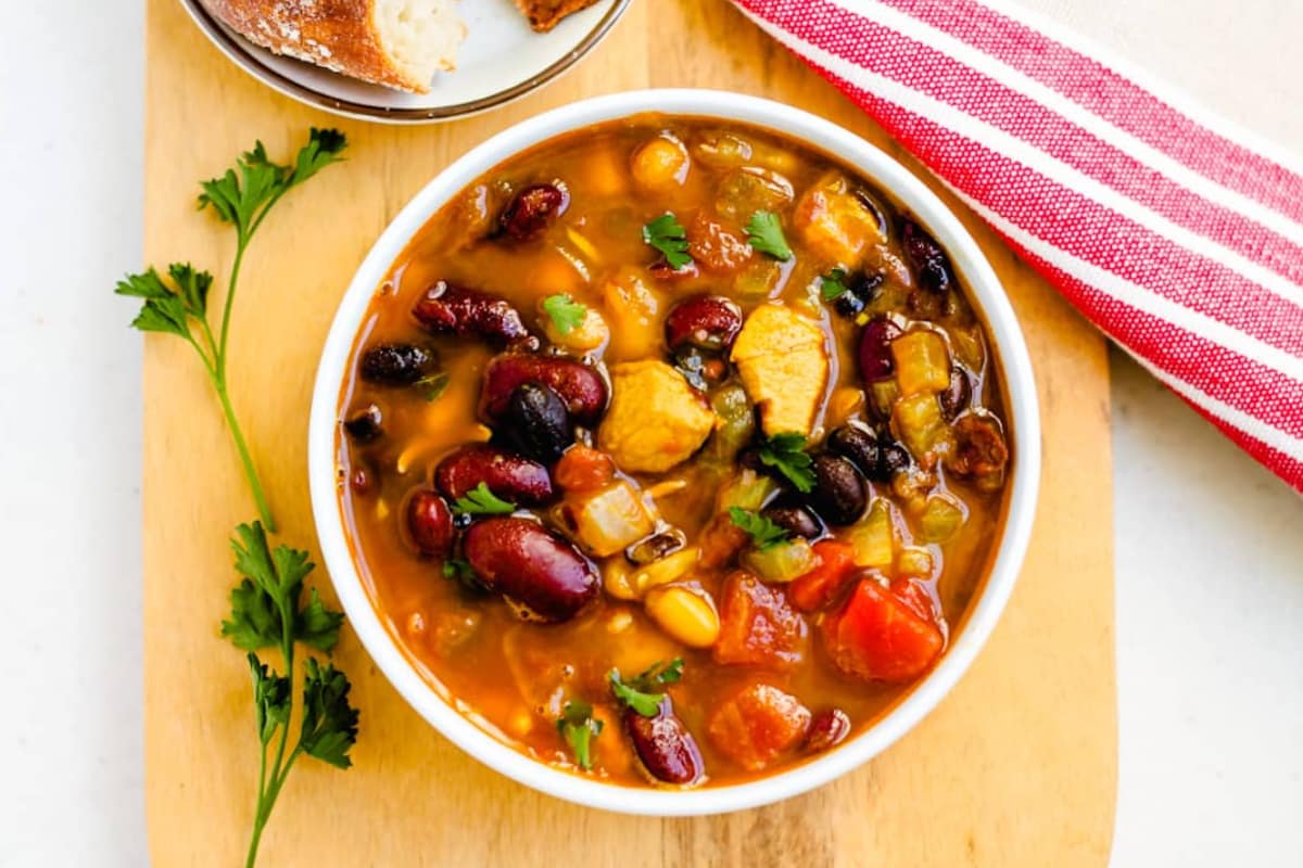 A dish of Three Bean Chicken Soup.