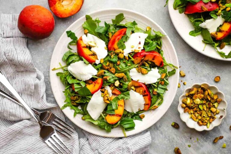 A plate of Grilled Peach Salad.