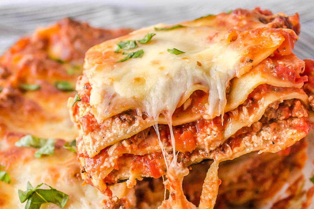 A dish of Freezer Lasagna Recipe.