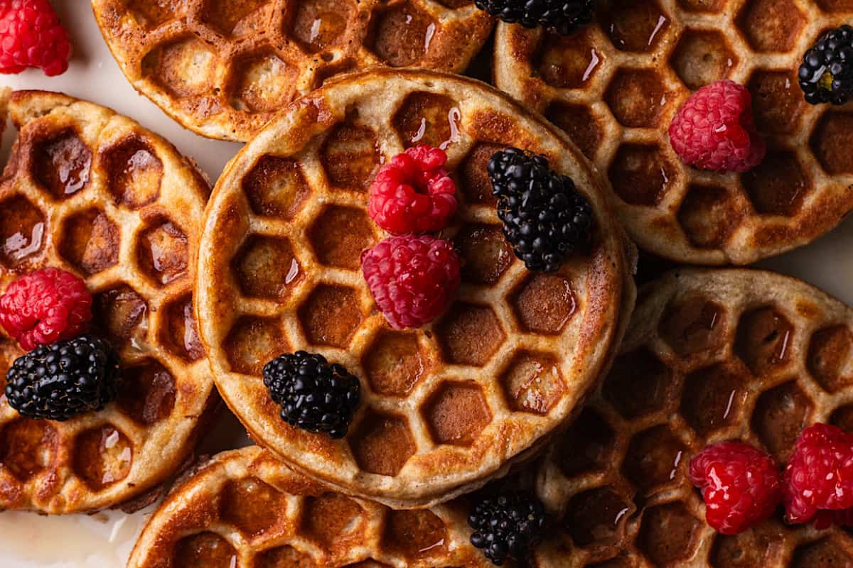 A plate of High Protein Cottage Cheese Oat Waffles.