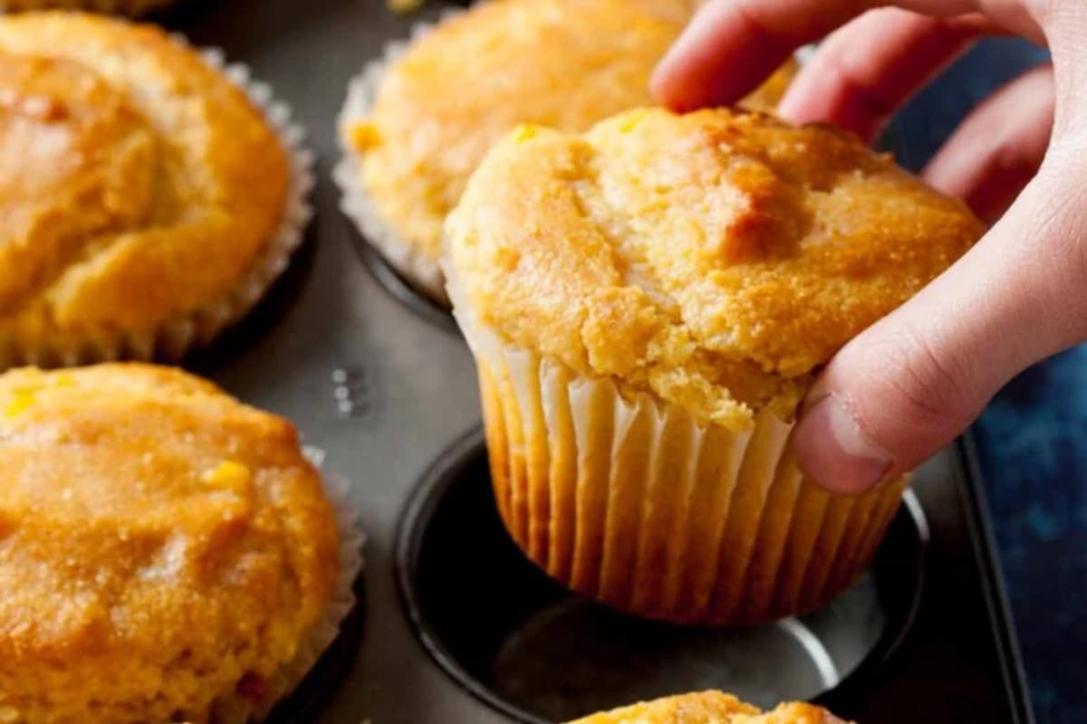 A tray of Honey Cornbread Muffins.