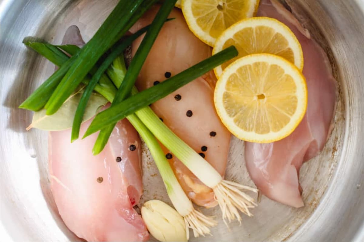 A pot of How to Poach Chicken.