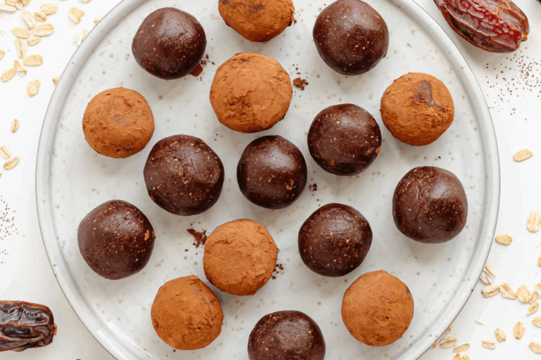 A plate of Chocolate Bliss Balls.