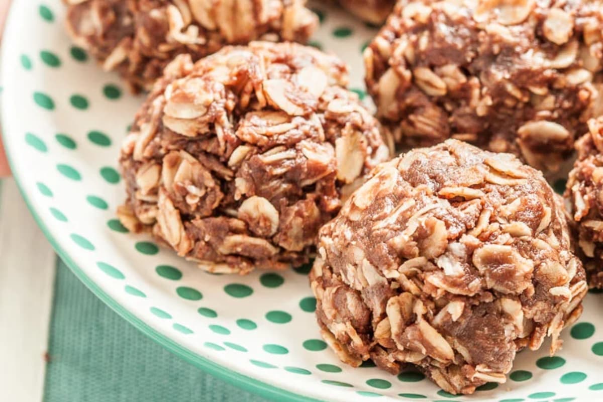 A plate of Coconut Oatmeal Cookie Balls.