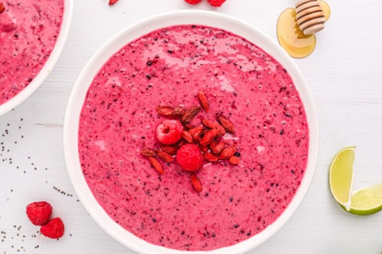 Overhead image of Raspberry Smoothie Bowl.