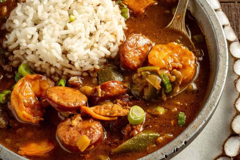 A bowl of Slow Cooker Gumbo.
