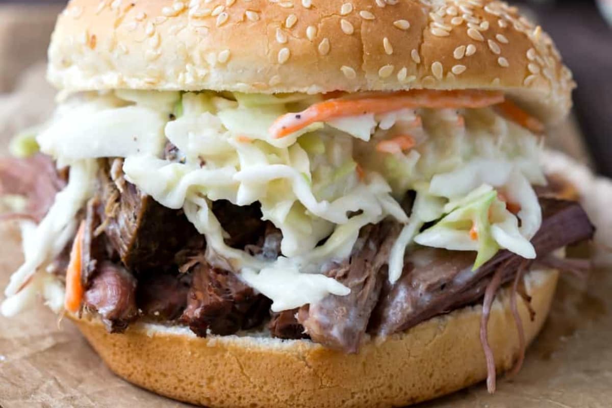 A plate of Slow Cooker Beef Sandwiches.