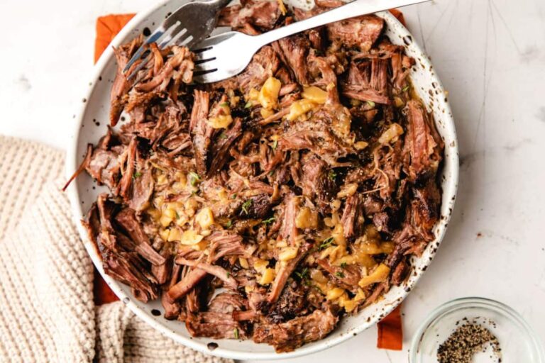 A plate of Slow Cooker Garlic Pot Roast.