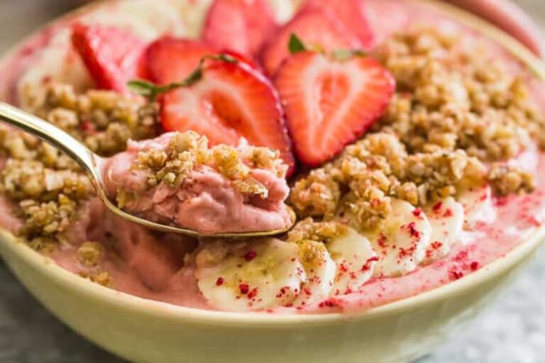 Image of Strawberry Banana Nice Cream Breakfast Bowls.